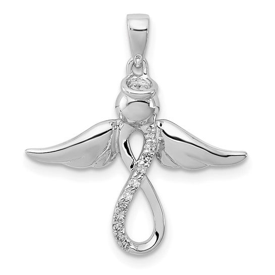 White Gold Filled Sterling Silver Angel Diamond Pendant