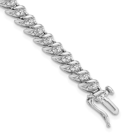 White Gold Filled Sterling Silver Swiss Style Diamond Bracelet