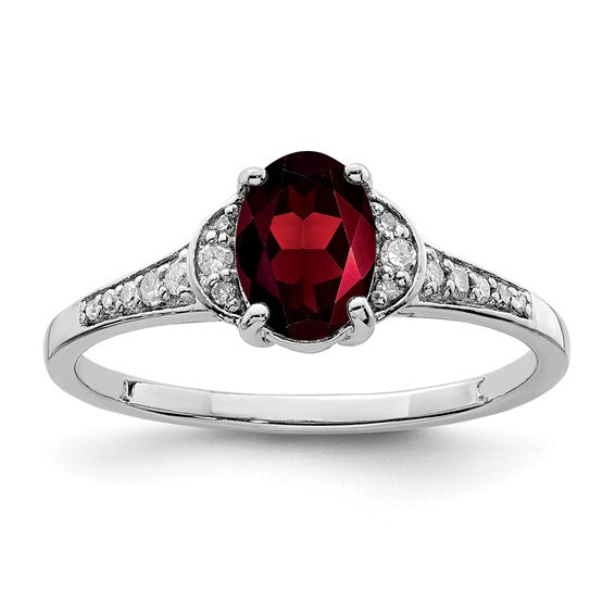 Sterling Silver Pave Natural Garnet & Diamond Ring