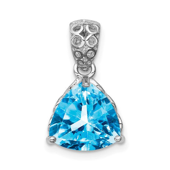 White Gold Filled Sterling Silver Triangle Cut 4 Carat Natural Blue Topaz Pendant