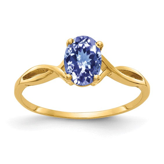 14K Yellow Gold .8 Carat Natural Tanzanite Oval Center Ring