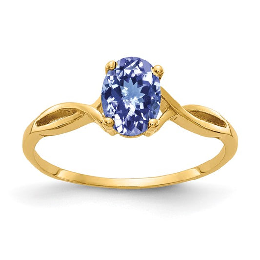 14K Yellow Gold .8 Carat Natural Tanzanite Oval Center Ring