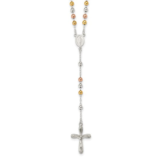 Sterling Silver Two Tone Yellow Gold Rose Gold Plated Rosary Beads