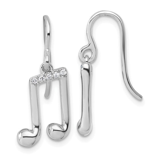 White Gold Filled Sterling Silver Diamond Music Note Earrings