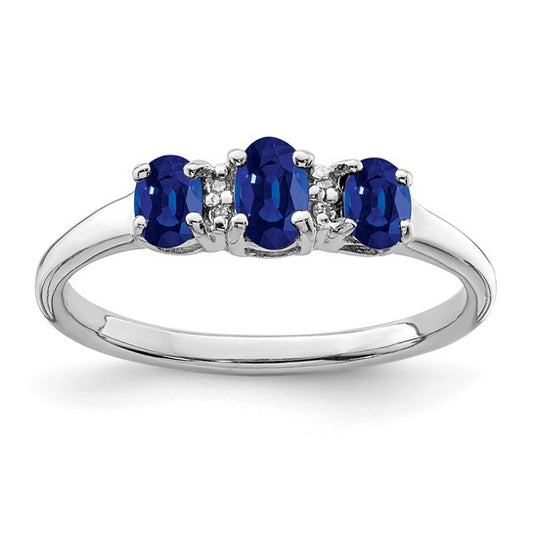 Sterling Silver Natural Sapphire & Diamond 3 Stone Promise Ring