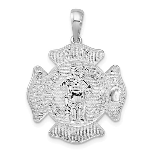 White Gold Filled Sterling Silver Fire Department Shield Pendant