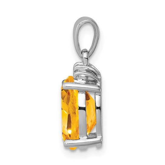 Sterling Silver White Gold Plated Center Natural Citrine & Diamond Crown Pendant