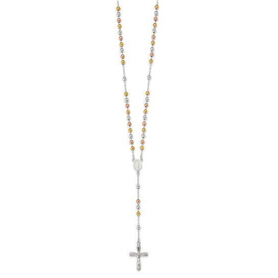 Sterling Silver Two Tone Yellow Gold Rose Gold Plated Rosary Beads