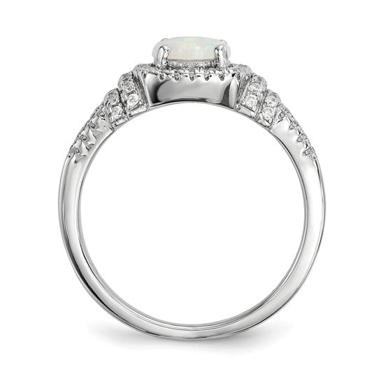 Sterling Silver Lab Created Opal CZ Double Halo Rimg