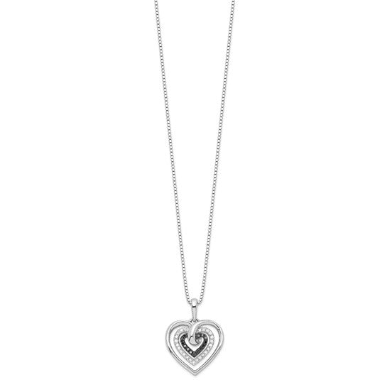 White Night White Gold Filled Sterling Silver Black & White Triple Heart Chain & Pendant Set