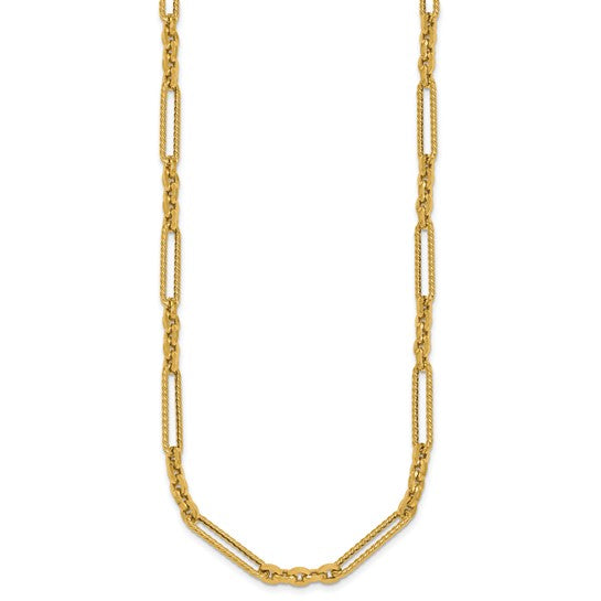 14K Yellow Gold Fancy Link Paperclip Necklace