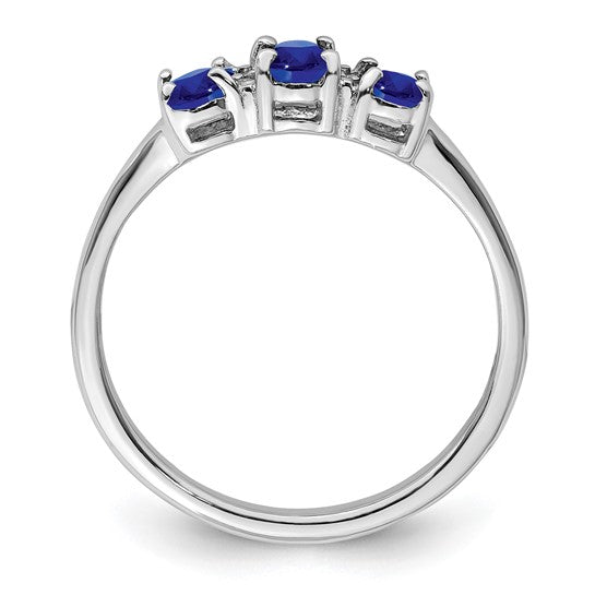 Sterling Silver Natural Sapphire & Diamond 3 Stone Promise Ring