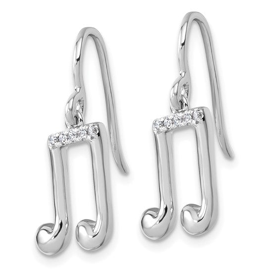 White Gold Filled Sterling Silver Diamond Music Note Earrings