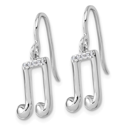White Gold Filled Sterling Silver Diamond Music Note Earrings