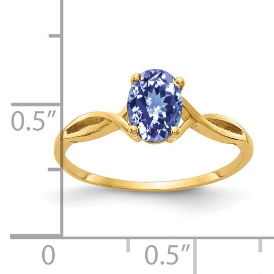 14K Yellow Gold .8 Carat Natural Tanzanite Oval Center Ring