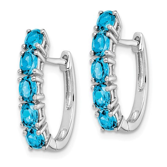 White Gold Filled Sterling Silver 5 Stone Blue Topaz Hinged Hoop Earrings