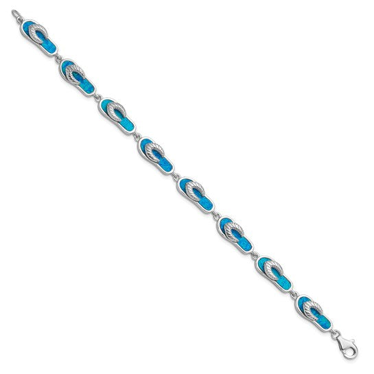 Sterling Silver White Gold Plated Flip Flop Sandal Lab Created Opal Bracelet