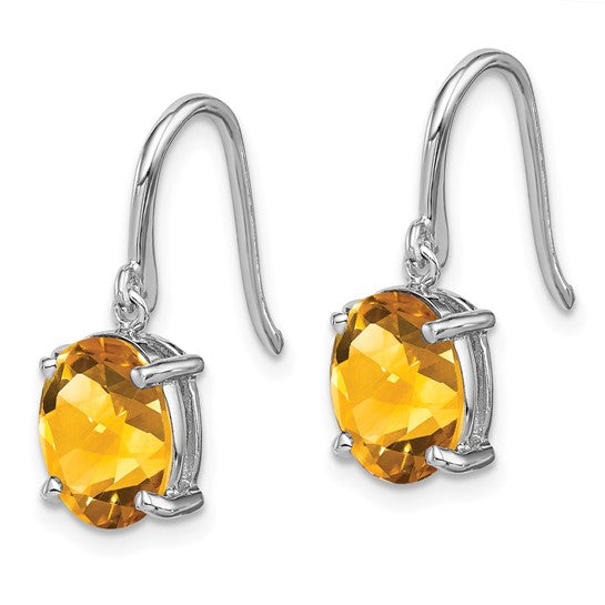 Sterling Silver White Gold Plated Oval Natural Citrine 1.5 Carat Wire Earrings