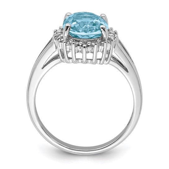White Gold Filled Sterling Silver 2 Carat Blue Topaz Spike Halo Ring