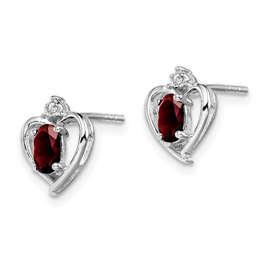 Sterling Silver Natural Garnet & Diamond Heart Outline Earrings