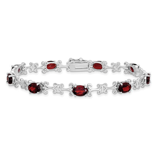Sterling Silver 10 Carat Natural Garnet Link Bracelet