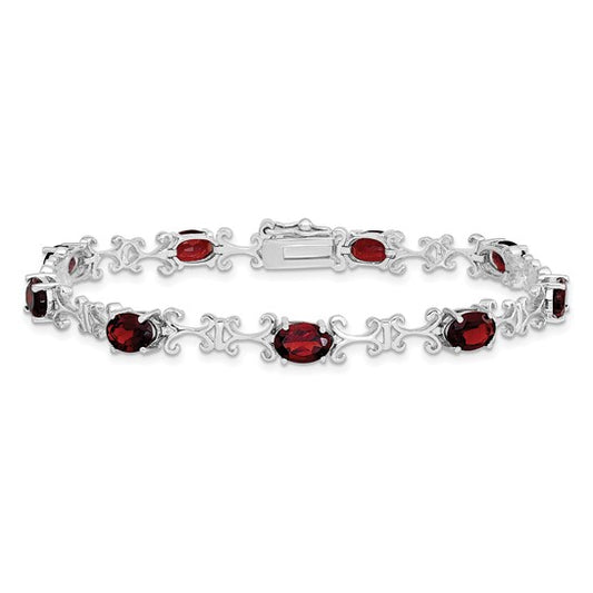 Sterling Silver 10 Carat Natural Garnet Link Bracelet