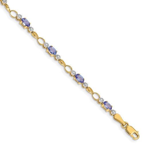 14K Yellow Gold Tanzanite & Diamond Jump Ring Bracelet
