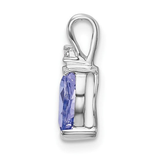 14K White Gold Pear Shaped Natural Tanzanite & Diamond Pendant