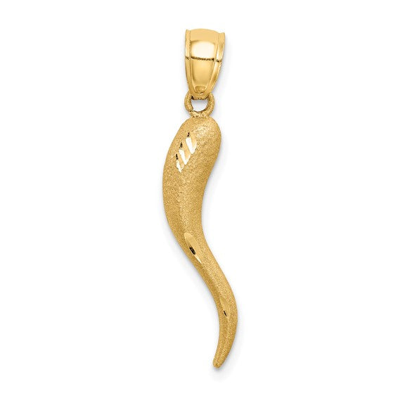 10K/14K Yellow/White Gold Diamond Cut Italian Horn Pendant