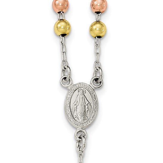 Sterling Silver Two Tone Yellow Gold Rose Gold Plated Rosary Beads