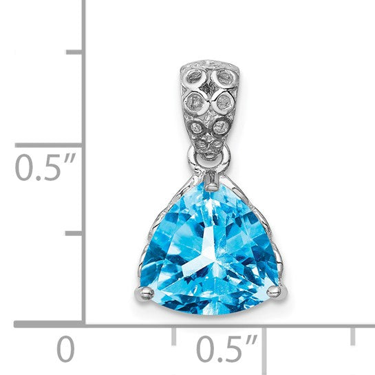 White Gold Filled Sterling Silver Triangle Cut 4 Carat Natural Blue Topaz Pendant
