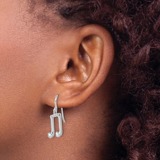 White Gold Filled Sterling Silver Diamond Music Note Earrings