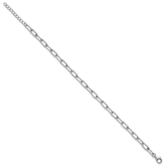 White Gold Filled Sterling Silver Rope Textured Paperclip Bracelet