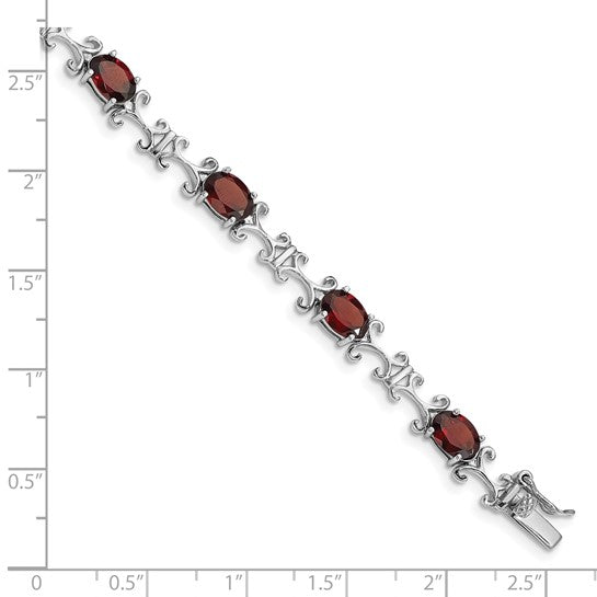 Sterling Silver 10 Carat Natural Garnet Link Bracelet