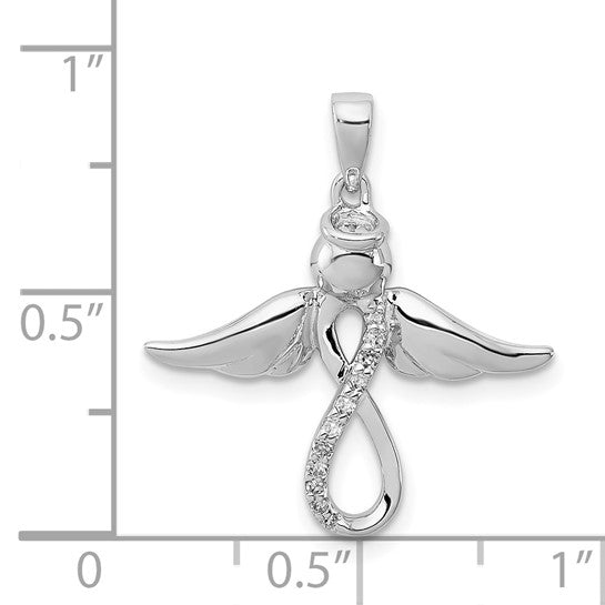 White Gold Filled Sterling Silver Angel Diamond Pendant