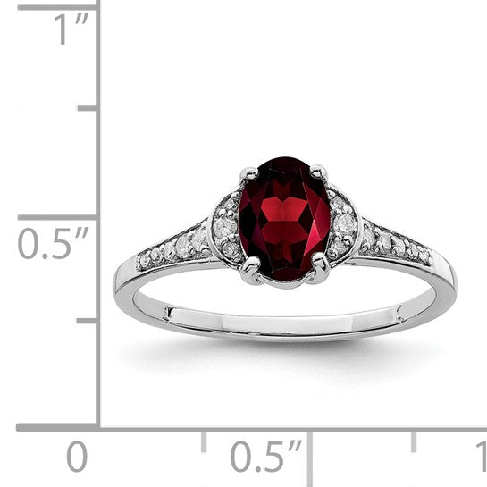 Sterling Silver Pave Natural Garnet & Diamond Ring