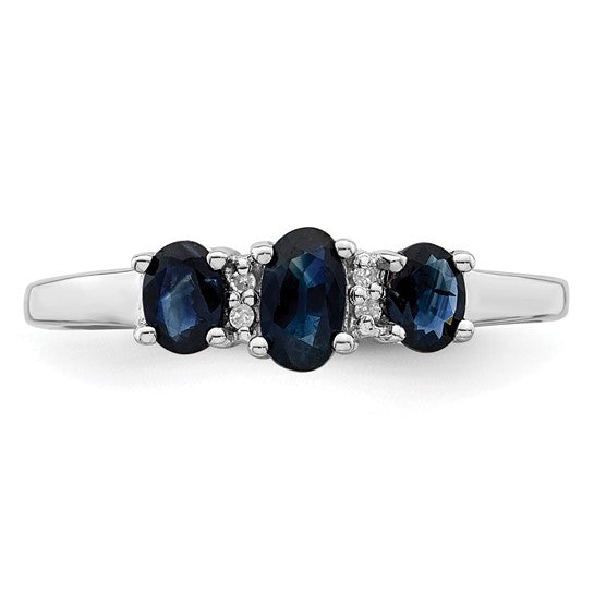 Sterling Silver Natural Sapphire & Diamond 3 Stone Promise Ring