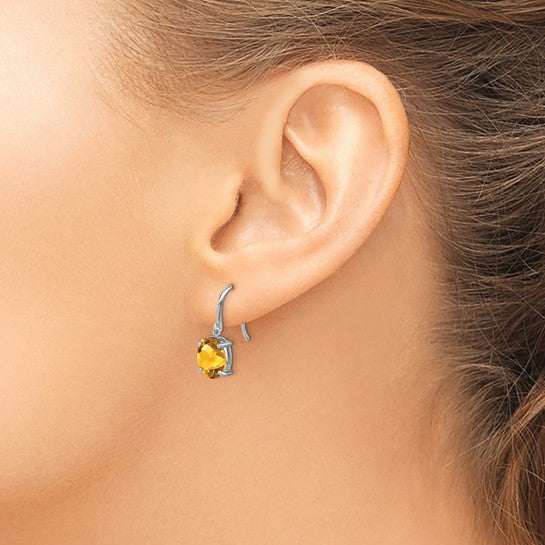 Sterling Silver White Gold Plated Oval Natural Citrine 1.5 Carat Wire Earrings