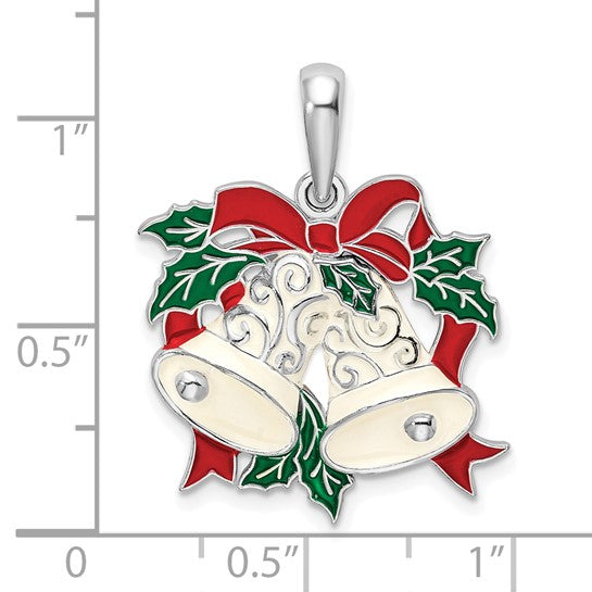 Sterling Silver Christmas Holly Bells Pendant