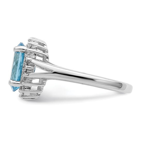 White Gold Filled Sterling Silver 2 Carat Blue Topaz Spike Halo Ring