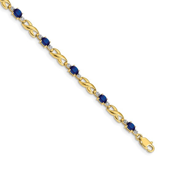 14K Yellow Gold White Gold Natural Sapphire & Diamond Crossover Style Bracelet