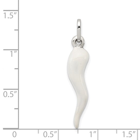 Sterling Silver White Enameled Medium Italian Horn Pendant