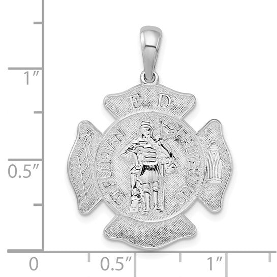 White Gold Filled Sterling Silver Fire Department Shield Pendant
