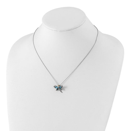 White Gold Filled Sterling Silver Dragon Fly Blue Topaz Pendant