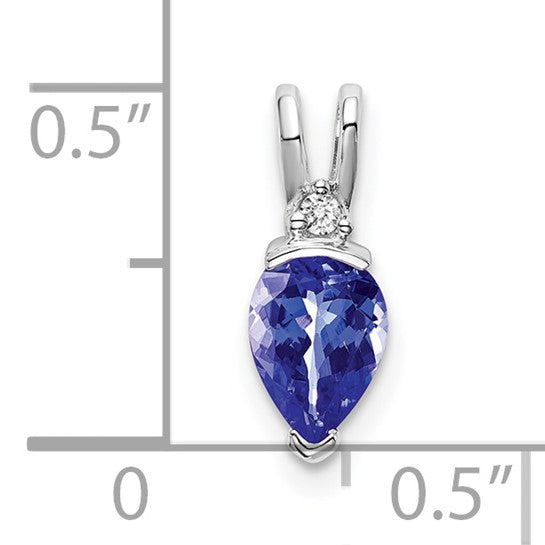14K White Gold Pear Shaped Natural Tanzanite & Diamond Pendant