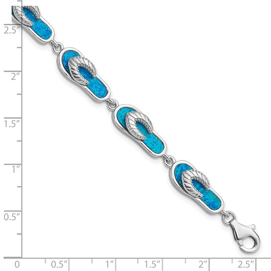Sterling Silver White Gold Plated Flip Flop Sandal Lab Created Opal Bracelet