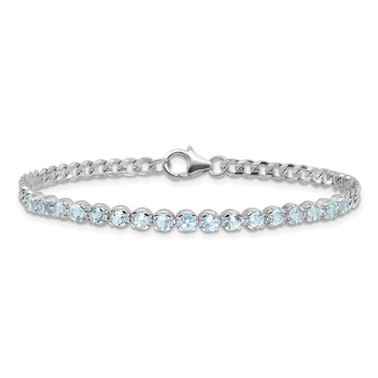 White Gold Filled Sterling Silver Curb Natural Blue Topaz Bracelet
