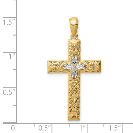 Two Tone Latin Cross 14K Gold Pendant
