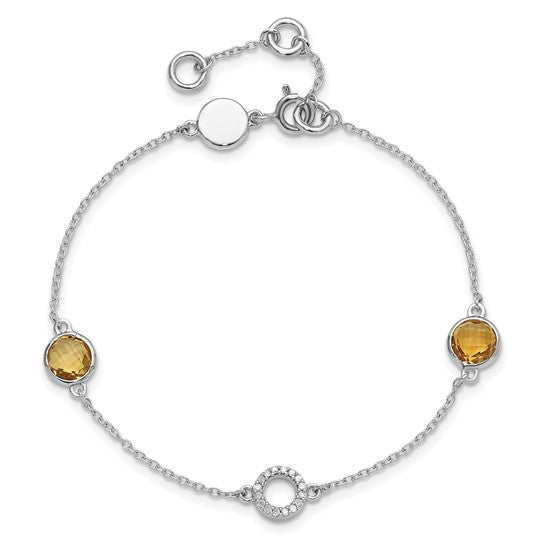 White Ice Sterling Silver White Gold Plated Natural Citrine Gemstone Bracelet