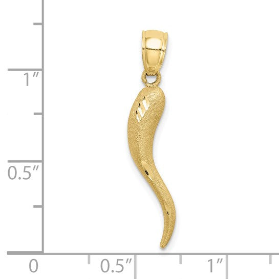 10K/14K Yellow/White Gold Diamond Cut Italian Horn Pendant